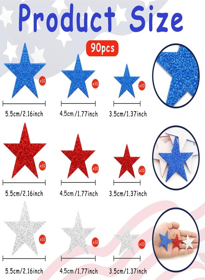 KQNBI Foam Star Stickers 90 Pcs 4th of July Foam Stickers Red White Blue Glitter Sticker Self Adhesive Patriotic Glitter Star Shaped Sticker for Kids Art Crafts Greeting Card Memorial Independence Day Decor - Image 3